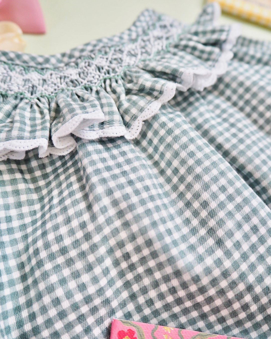pi&pa★Vichy Matcha Bishop Dress(18m~8A)の画像