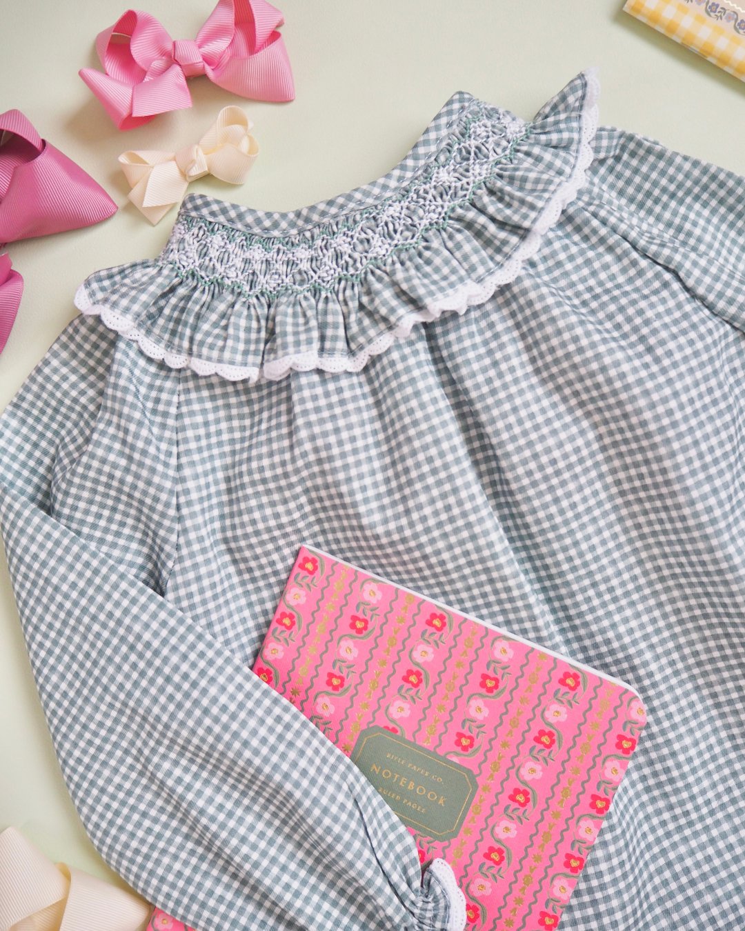 pi&pa★Vichy Matcha Bishop Dress(18m~8A)の画像