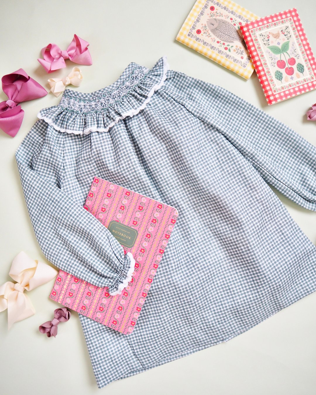 pi&pa★Vichy Matcha Bishop Dress(18m~8A)の画像
