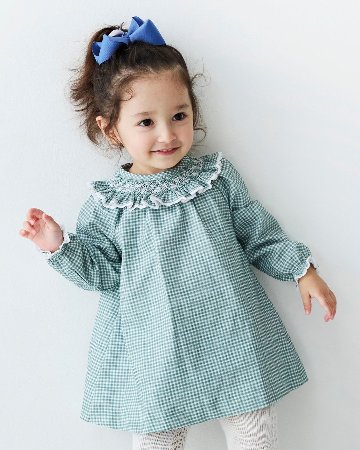 pi&pa★Vichy Matcha Bishop Dress(18m~8A)の画像