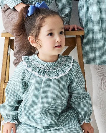 pi&pa★Vichy Matcha Bishop Dress(18m~8A)の画像