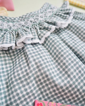 pi&pa★Vichy Matcha Bishop Dress(18m~8A)の画像