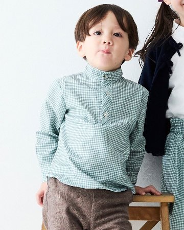 pi&pa★Vichy Matcha Boys Shirt(2A~10A)の画像