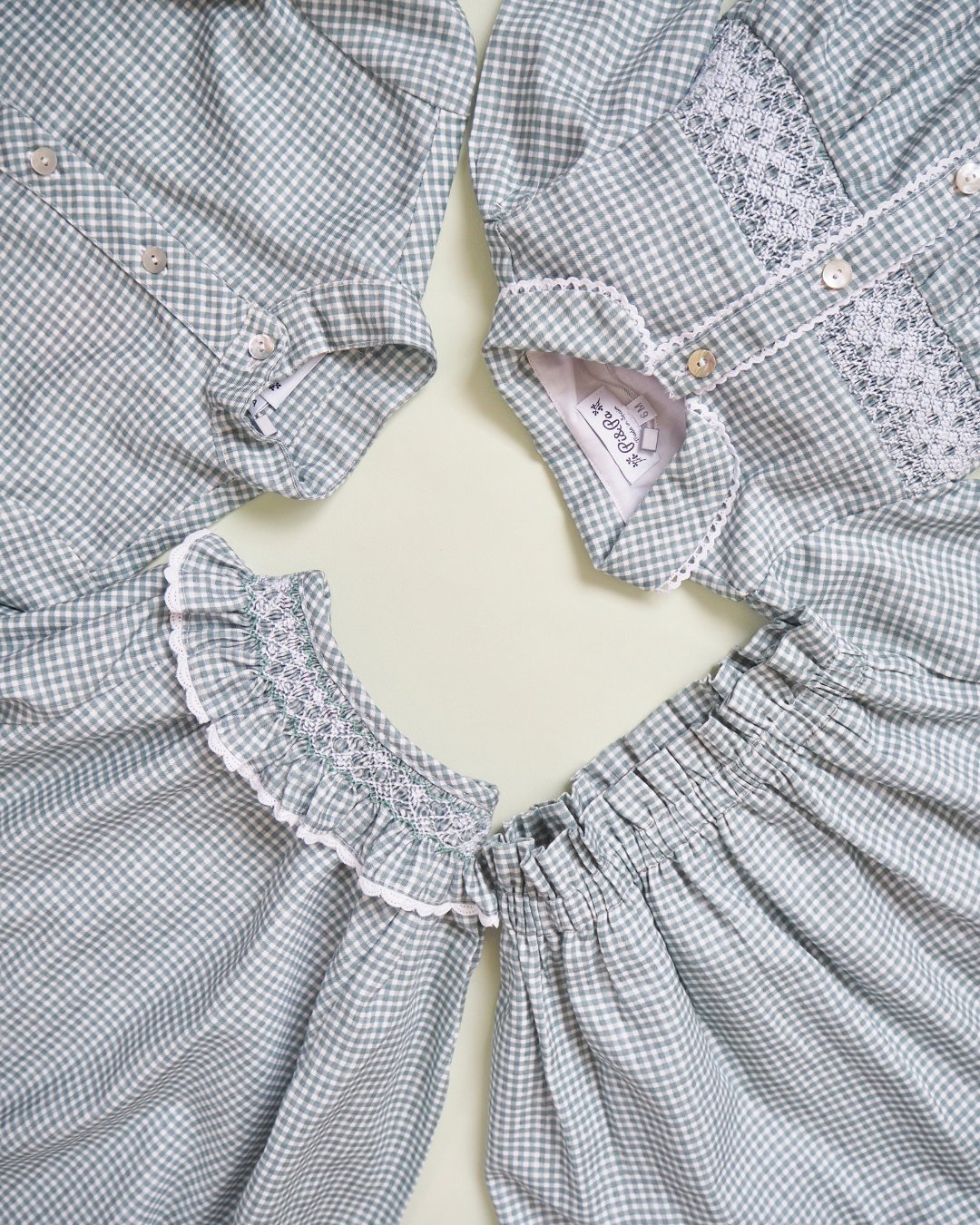pi&pa★Vichy Matcha Smocking Romper(6m~18m)の画像