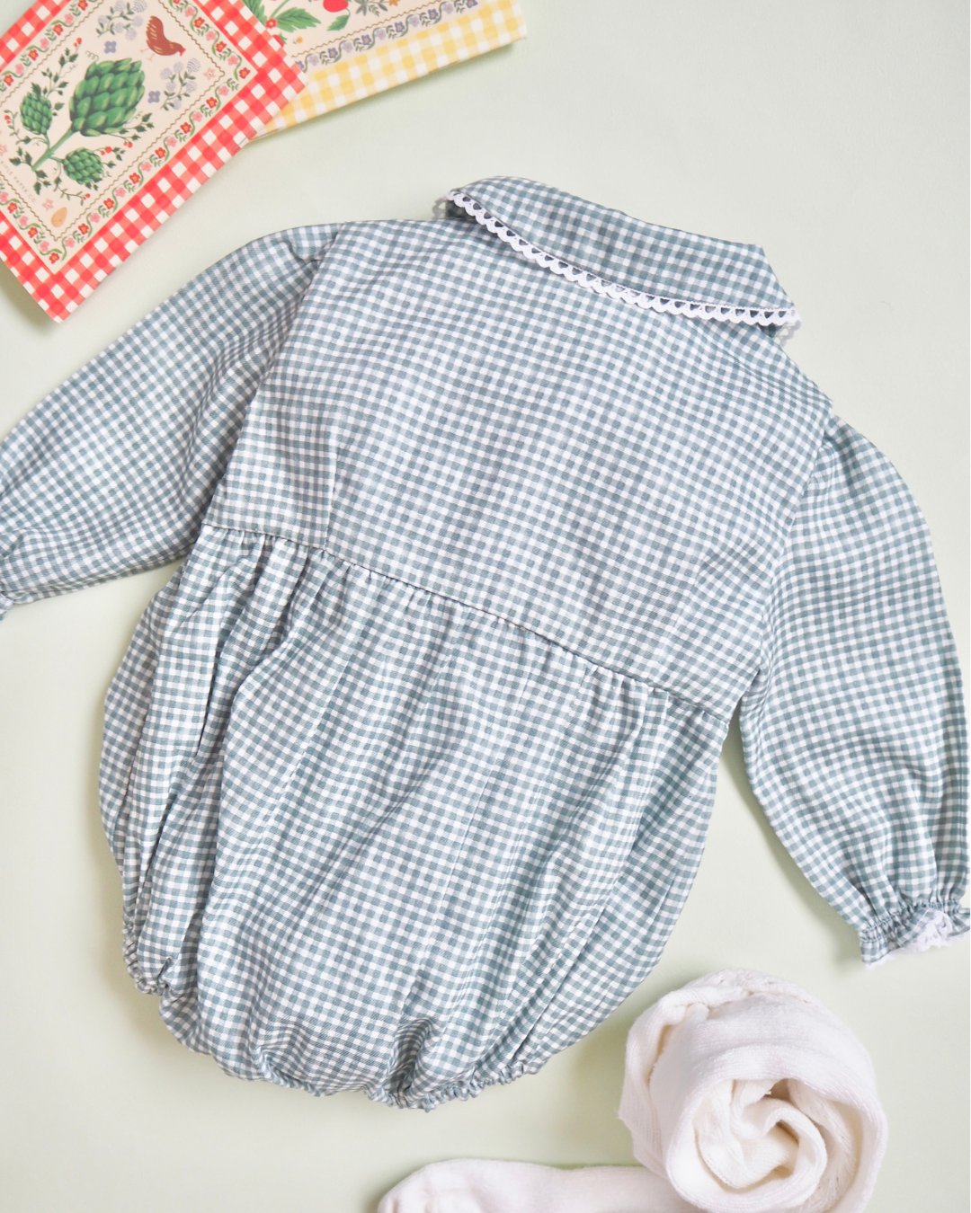 pi&pa★Vichy Matcha Smocking Romper(6m~18m)の画像