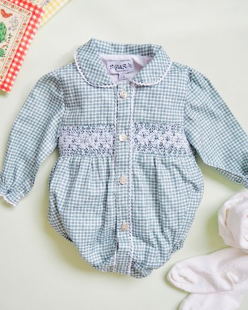 pi&pa★Vichy Matcha Smocking Romper(6m~18m)の画像