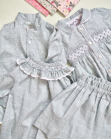 pi&pa★Vichy Matcha Smocking Romper(6m~18m)の画像