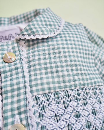 pi&pa★Vichy Matcha Smocking Romper(6m~18m)の画像