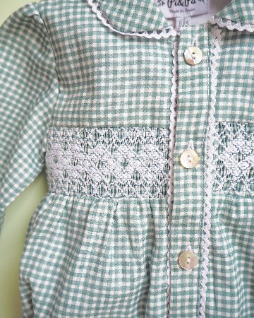 pi&pa★Vichy Matcha Smocking Romper(6m~18m)の画像