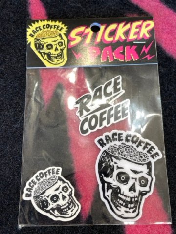 RACE COFFEE [stickers] ホワイト /レースコーヒー / ステッカー　/  ロゴ　スカル　の画像