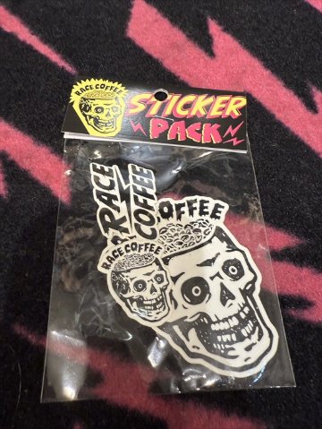 RACE COFFEE [stickers] ホワイト /レースコーヒー / ステッカー 大　/  ロゴ　スカル　の画像