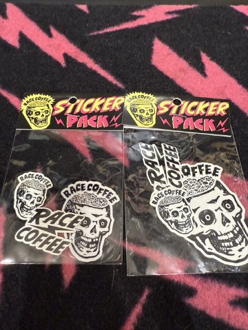 RACE COFFEE [stickers] ホワイト /レースコーヒー / ステッカー 大　/  ロゴ　スカル　の画像