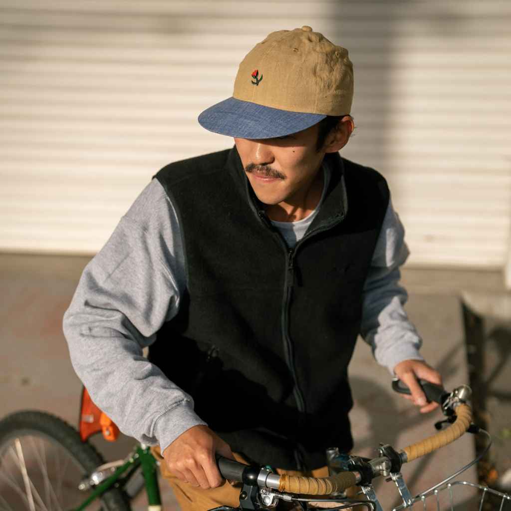 RON'S BIKES / ULTRA ROMANCE / linen tulip cap (yellow tan/chambray)の画像