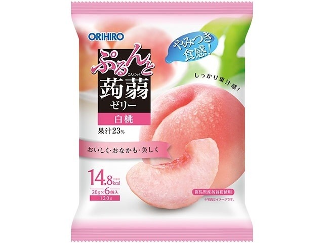オリヒロプランデュ 蒟蒻ゼリーパウチ 白桃６個×24入り 【全国送料無料】(一部地域別途)の画像