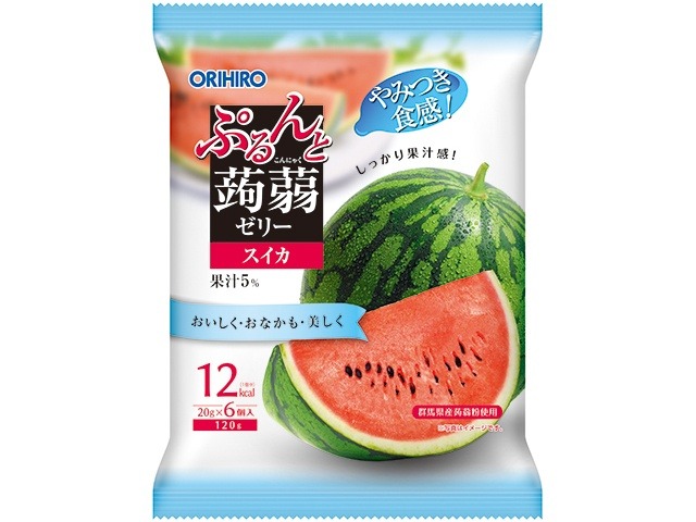 オリヒロプランデュ ぷるんと蒟蒻ゼリーパウチスイカ２０ｇ×６ ×24 【送料込】(一部地域別途)の画像
