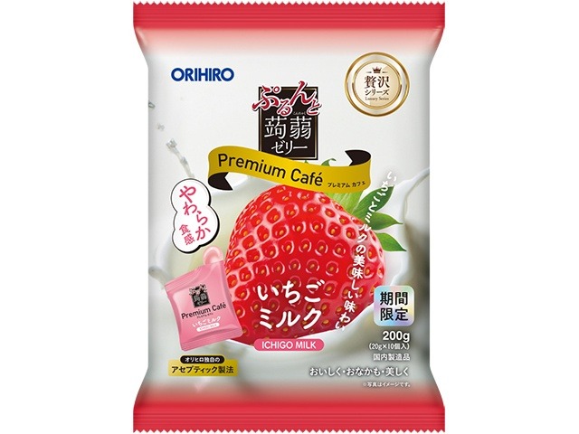 オリヒロプランデュ ぷるんと蒟蒻プレミアムカフェいちごミルク ×12 【送料込】(一部地域別途)の画像