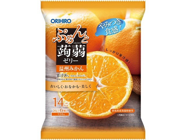 オリヒロプランデュ ぷるんと蒟蒻ゼリーパウチ温州みかん味６個  ×24入り 【全国送料無料】(一部地域別途)の画像