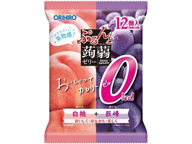 オリヒロプランデュ ぷるんと蒟蒻ゼリーカロリーゼロ白桃＋巨峰   ×12 【送料込】(一部地域別途)の画像