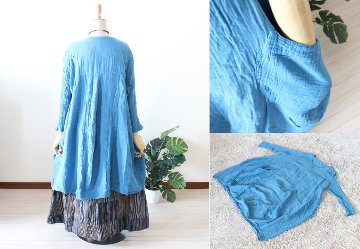 クリンクル加工切り替え＊コクーン（繭型）ダブルガーゼコットン＊シンプルゆったりワンピース＊エスニック＊タイ＊画像