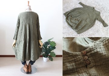 クリンクル加工切り替え＊コクーン（繭型）ダブルガーゼコットン＊シンプルゆったりワンピース＊エスニック＊タイ＊画像