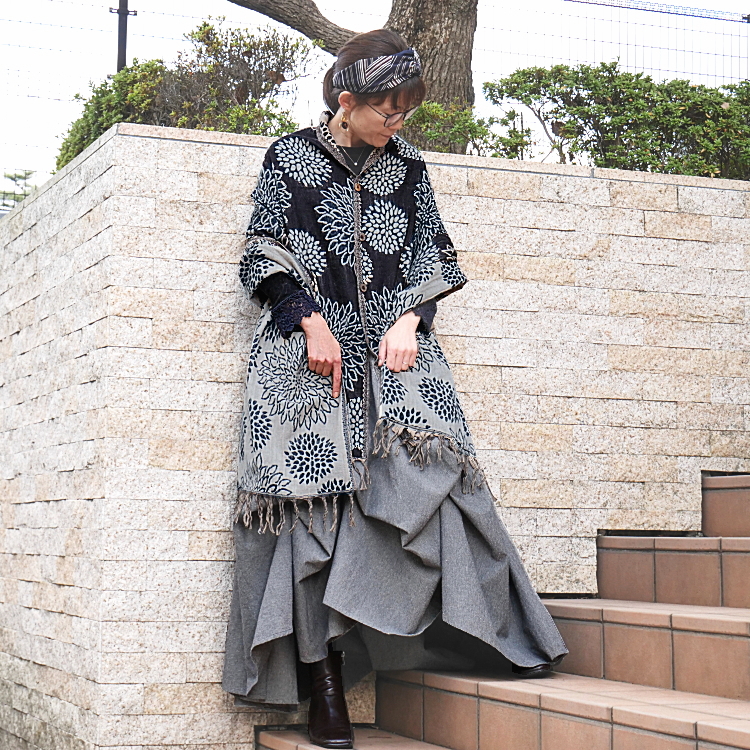 再販＊羽織るだけでお洒落度ＵＰ＊3Way＊リバーシブル＊起毛ダリア柄大判ストール＊の画像