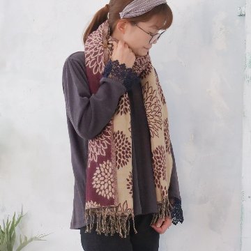 再販＊羽織るだけでお洒落度ＵＰ＊3Way＊リバーシブル＊起毛ダリア柄大判ストール＊の画像