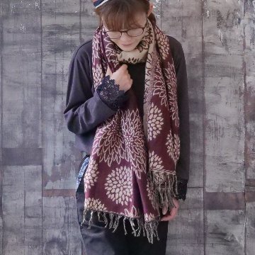 再販＊羽織るだけでお洒落度ＵＰ＊3Way＊リバーシブル＊起毛ダリア柄大判ストール＊の画像