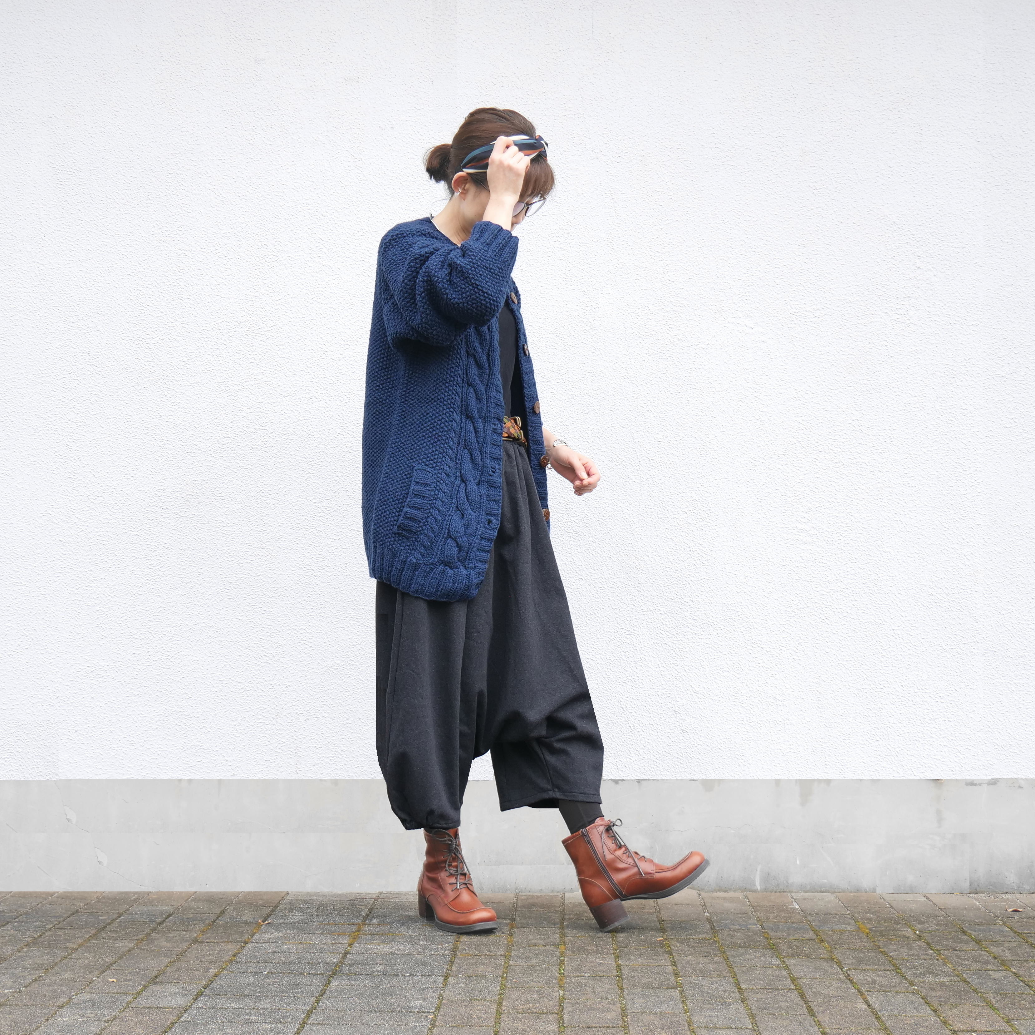 Newカラー追加＊軽くて暖か＊裏地フリース素材＊丸く仕上げたシルエットが女性らしい＊大人のサルエルパンツ＊d-pn504fの画像