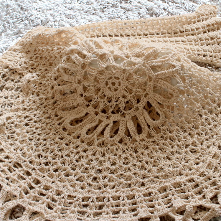 サイズ４展開＊ざっくりとした編み感＊かぎ針＊花模様編み＊フレア袖＊コットン素材＊トップス＊手編み＊dandelion＊ネパール＊d-tp505Rの画像