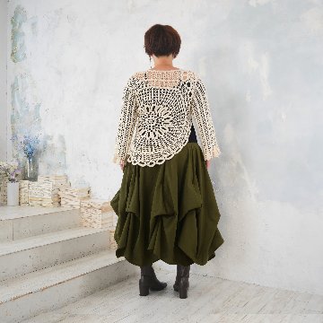 サイズ４展開＊ざっくりとした編み感＊かぎ針＊花模様編み＊フレア袖＊コットン素材＊トップス＊手編み＊dandelion＊ネパール＊d-tp505Rの画像