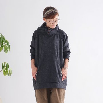 Renewal再販×3＊オフタートルネック＊花クロシェ×ボーダーフード＊裏地フリース＊プルオーバー＊パーカー＊d-tp507の画像