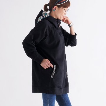 Renewal再販×3＊オフタートルネック＊花クロシェ×ボーダーフード＊裏地フリース＊プルオーバー＊パーカー＊d-tp507の画像