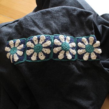 Renewal再販×3＊オフタートルネック＊花クロシェ×ボーダーフード＊裏地フリース＊プルオーバー＊パーカー＊d-tp507の画像