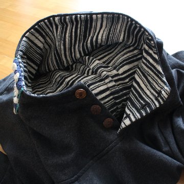 Renewal再販×3＊オフタートルネック＊花クロシェ×ボーダーフード＊裏地フリース＊プルオーバー＊パーカー＊d-tp507の画像