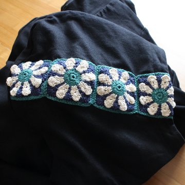 Renewal再販×3＊オフタートルネック＊花クロシェ×ボーダーフード＊裏地フリース＊プルオーバー＊パーカー＊d-tp507の画像