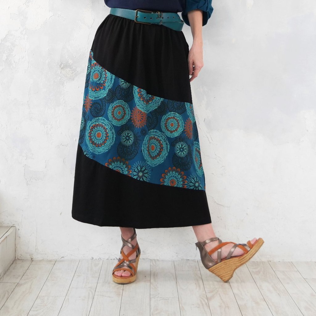 着丈2展開＊サークルフラワーモチーフ×ペイズリー柄＊ふんわりフレアデザイン＊切り替えスカート＊d-sk512の画像