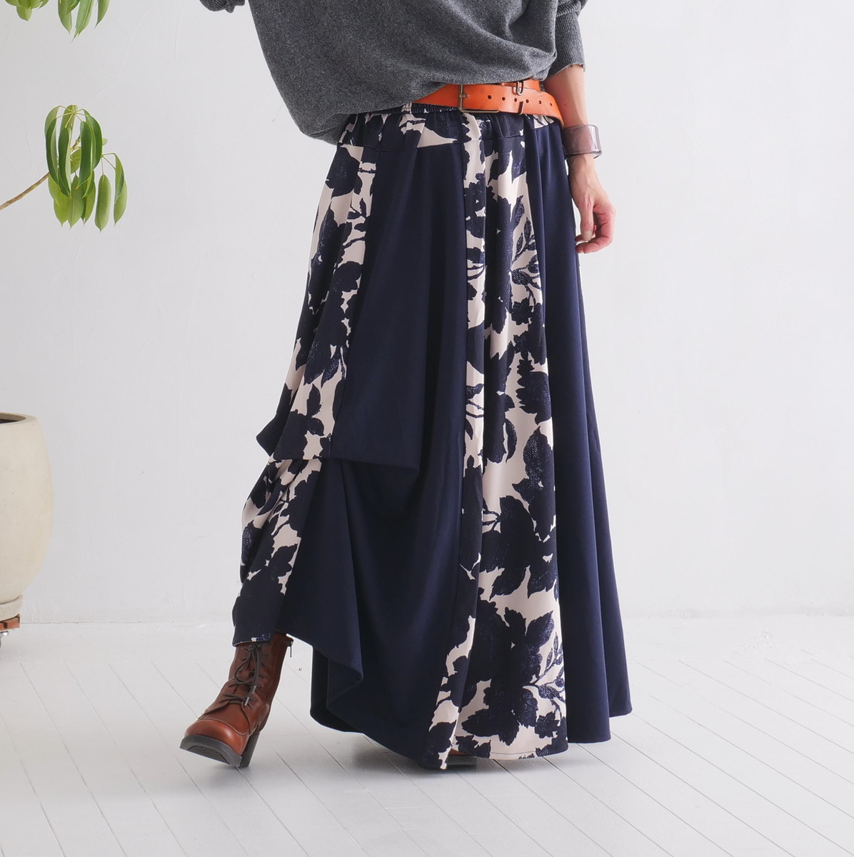  【自由にアレンジスカート】フラワー～flower～どんなコーデも自由自在にデザインができる＊変形＊バルーン＊立体ロングスカート＊d-sk2001の画像