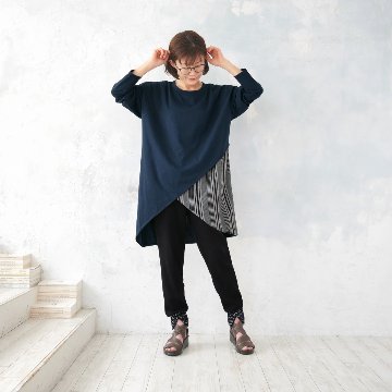 裾切替＊アシメ＊ストライプ＊ゆったりデザイン＊異素材＊チュニック＊d-tp530の画像