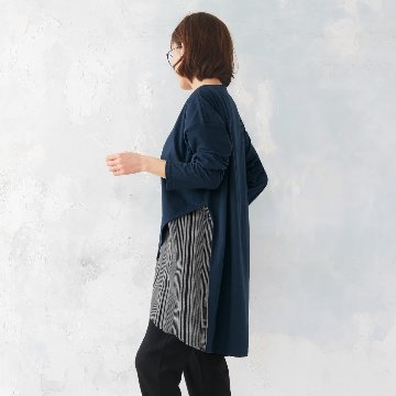 裾切替＊アシメ＊ストライプ＊ゆったりデザイン＊異素材＊チュニック＊d-tp530の画像
