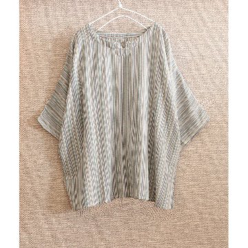ストライプ＊Vカットネックライン＊ゆったりとしたリラックス感あるシルエット＊七分袖＊ブラウス＊シャツ＊トップス＊d-tp531の画像