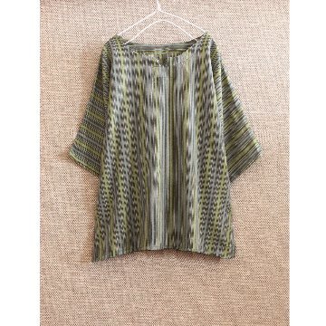 ストライプ＊Vカットネックライン＊ゆったりとしたリラックス感あるシルエット＊七分袖＊ブラウス＊シャツ＊トップス＊d-tp531の画像