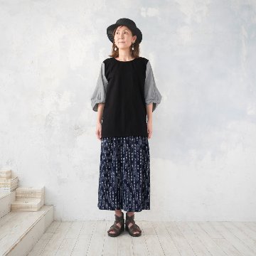 着丈2展開＊リーフライン柄＊ゆるやかなフレアAラインシルエット＊落ち感あるやわらかコットン素材＊スカート＊d-sk513の画像