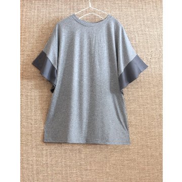 季節の変わり目にも◎動くたびに揺れる軽やかフレアスリーブ＊配色切り替え＊チュニック＊トップス＊カットソー＊d-tp015の画像