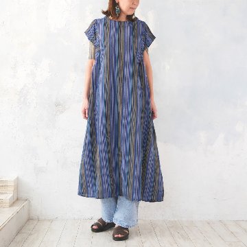 2丈から選べる＊綿素材で心地よく＊さらりと着られる＊マルチストライプ＊ゆったりAラインワンピース＊d-dr521の画像