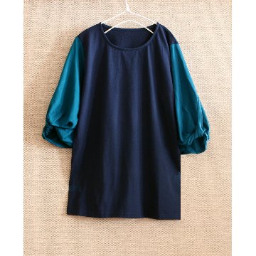 ふわりとひろがる袖の立体感を遊ぶ「ひねり袖 」＊ツートーンカラー＊大人カジュアルトップス＊カットソー＊d-tp017の画像