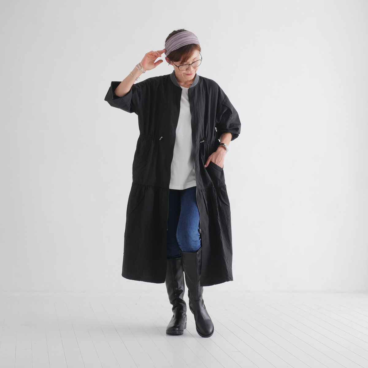 季節の変わり目にぴったり＊大人カジュアルに映える＊シルエットを調整できるドローコード＊ティアードジャケット＊d-jk3001の画像