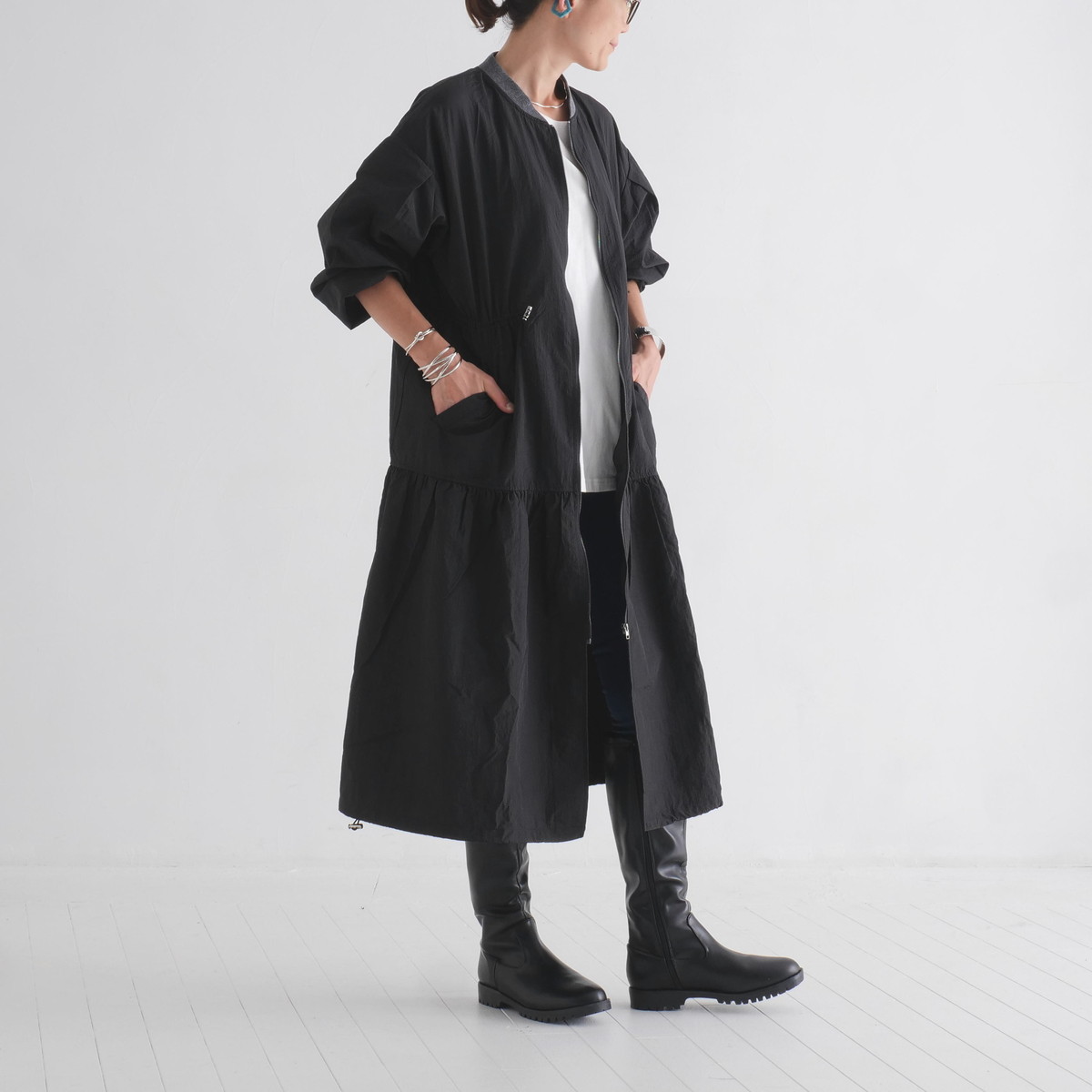 季節の変わり目にぴったり＊大人カジュアルに映える＊シルエットを調整できるドローコード＊ティアードジャケット＊d-jk3001の画像