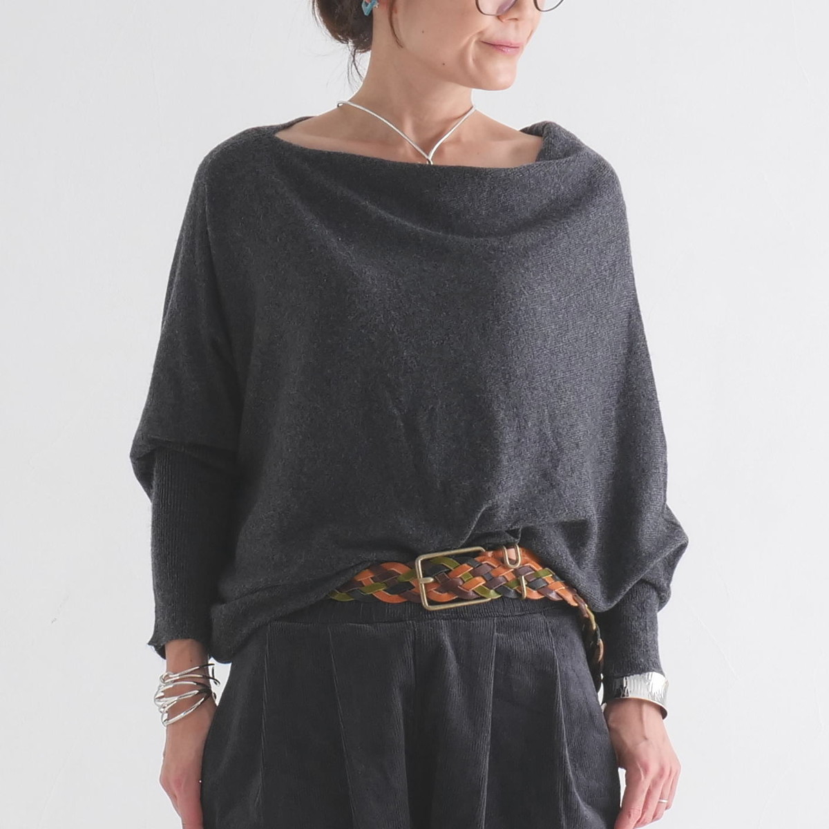 軽く暖かい天然素材＊カシミヤ＊やわらかアシンメトリートップス＊上品シルエットの大人カジュアル＊d-tp528の画像
