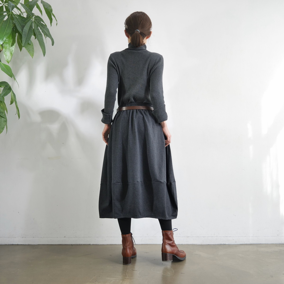 インド刺繍リボンのポケットが揺れる＊ふんわり大人可愛い＊ふんわり暖か裏起毛＊バルーンスカート＊ d-sk511の画像