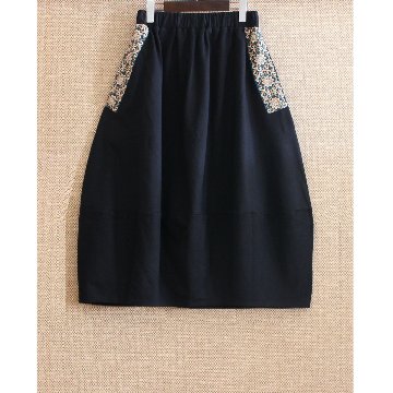 インド刺繍リボンのポケットが揺れる＊ふんわり大人可愛い＊ふんわり暖か裏起毛＊バルーンスカート＊ d-sk511の画像